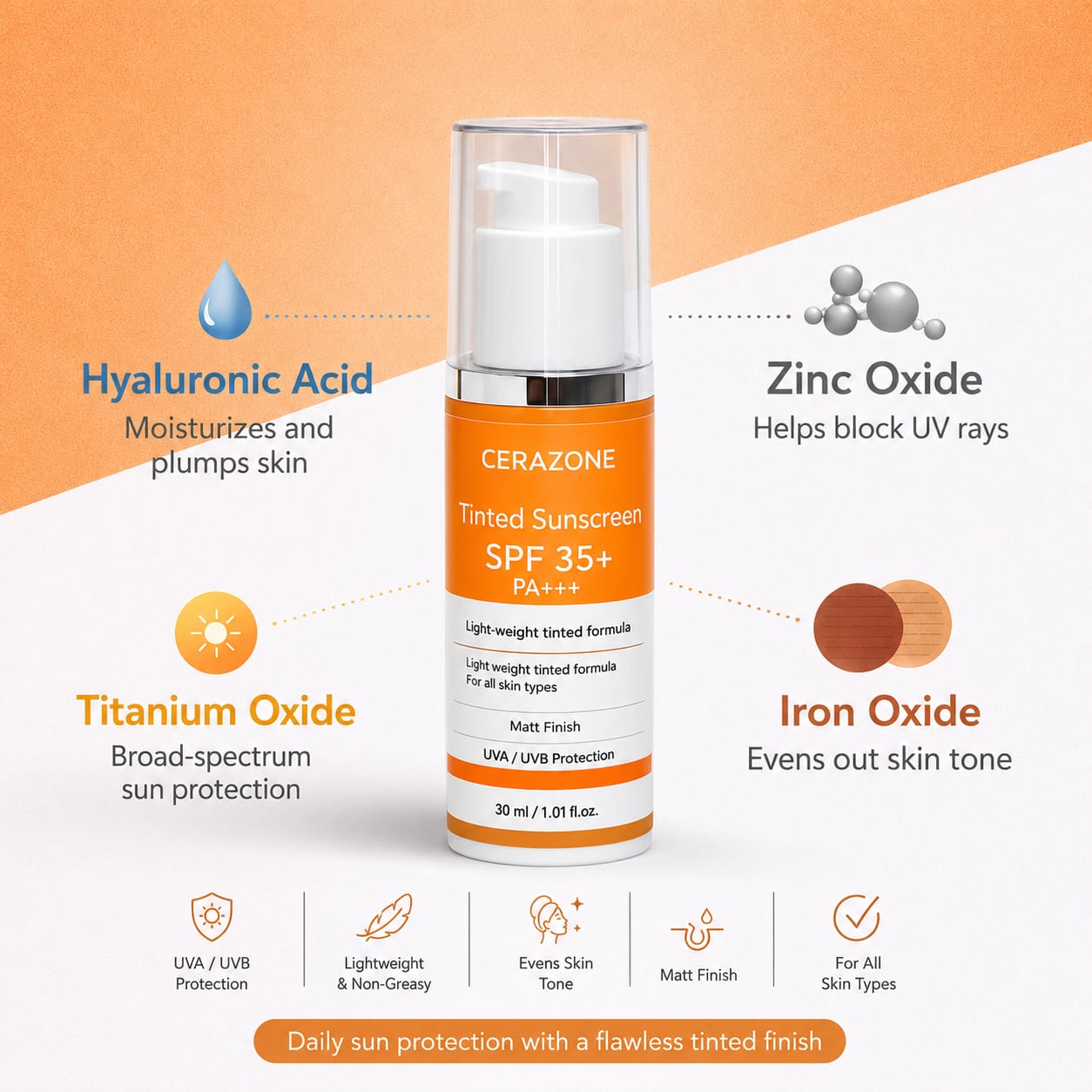 Tinted hybrid sunscreen with spf 35+++ by Cerozone