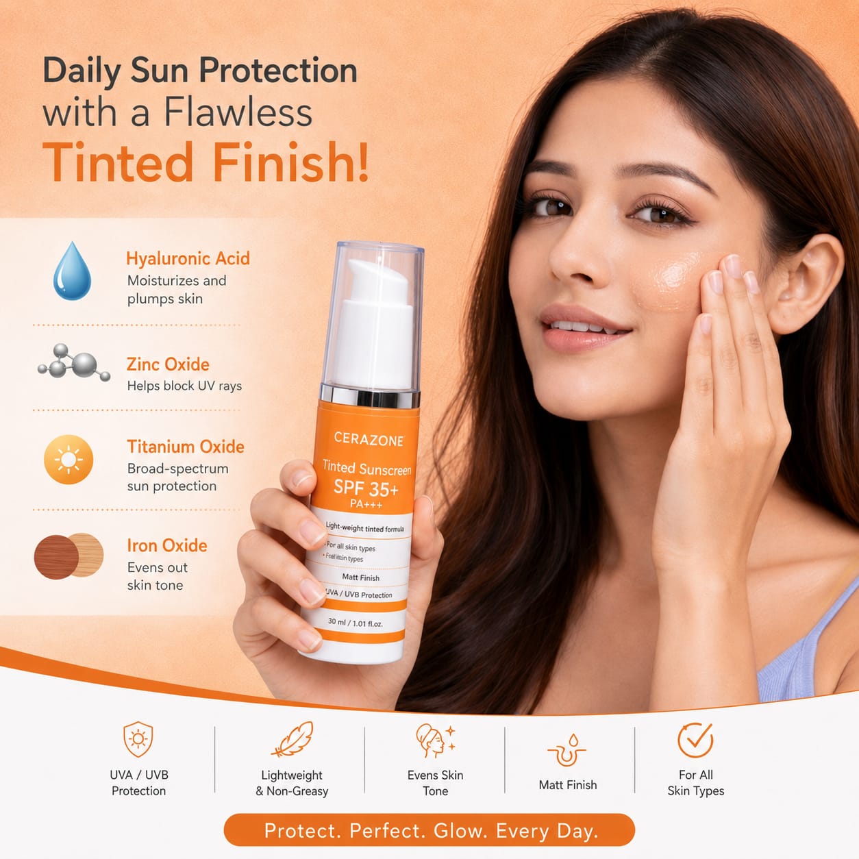 Tinted hybrid sunscreen with spf 35+++ by Cerozone