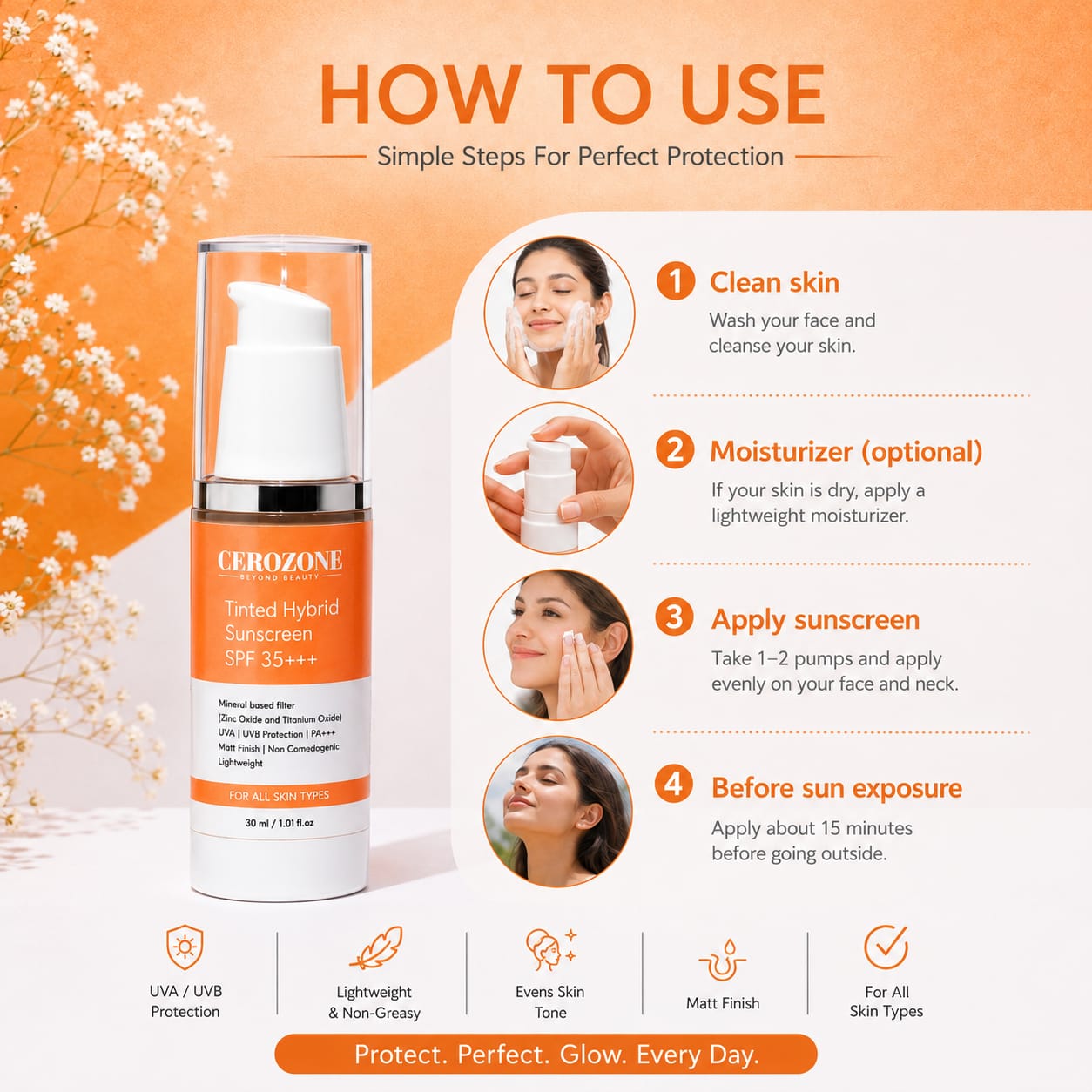 Tinted hybrid sunscreen with spf 35+++ by Cerozone